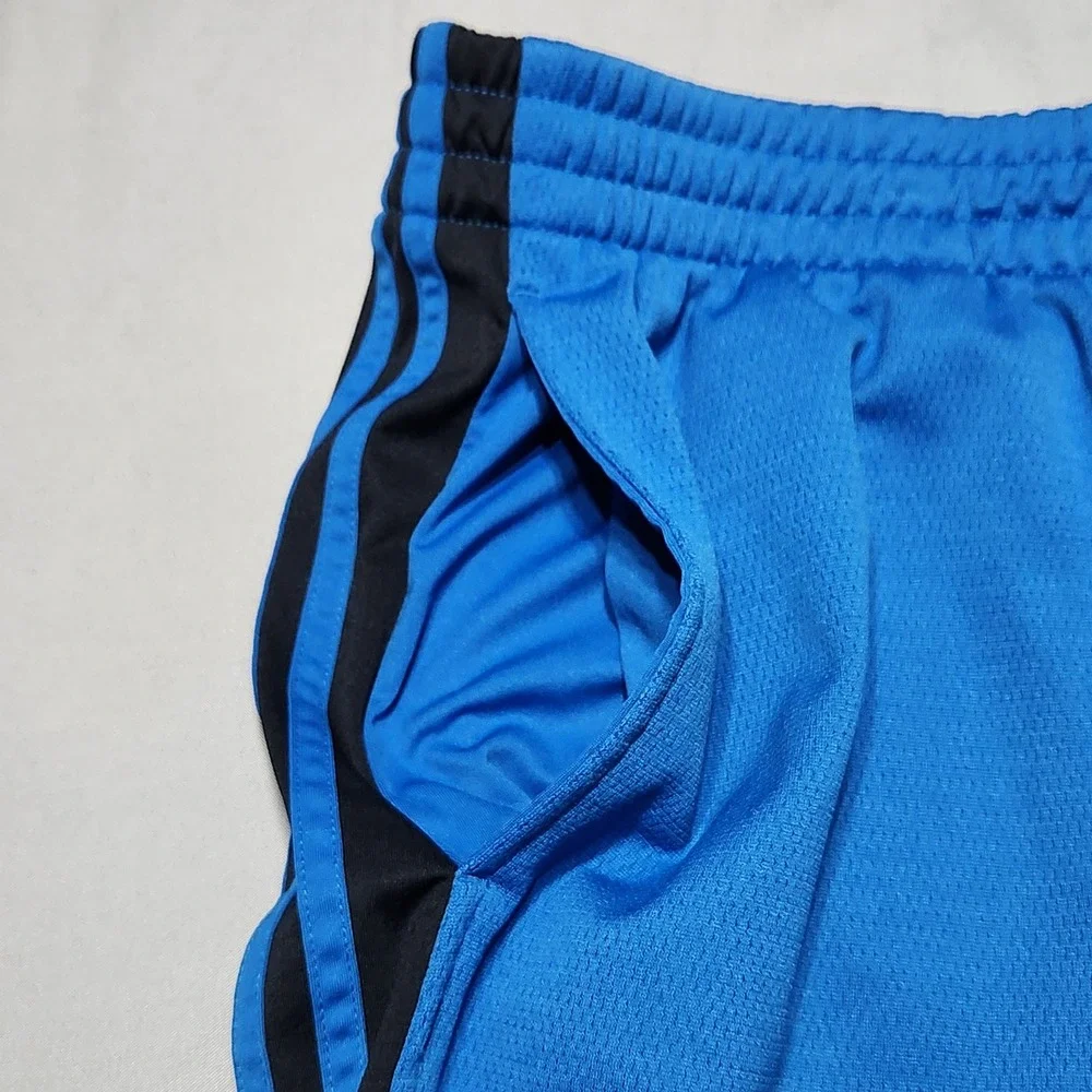 Adidas Mens Blue Mesh‎ Athletic Basketball Shorts Black Stripes Size L 265611